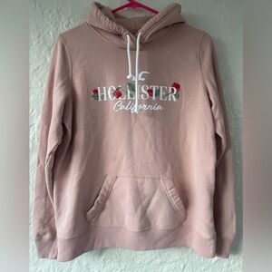Hollister California Pink Hoodie Sweatshirt Comfy Drawstring Rose Design;size M